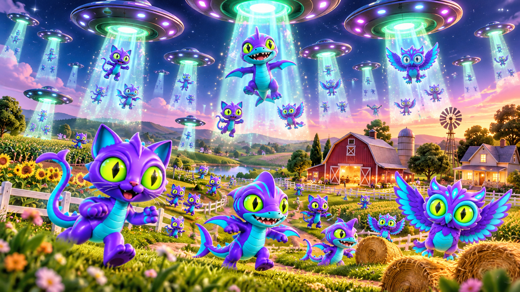 Neon aliens invading the Creek farm